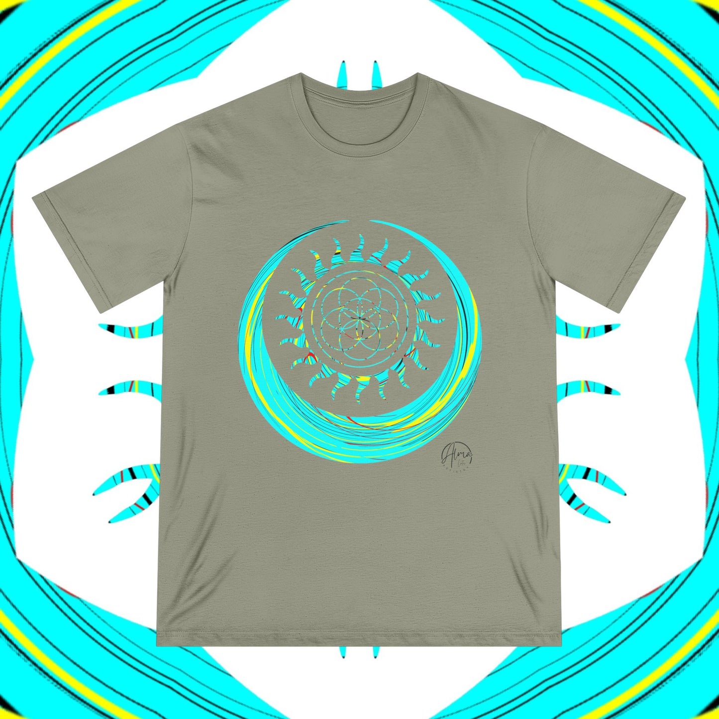 Sun and Moon T-shirt, Organic Cotton, Seed of Life Design, Spiritual Art Shirt, Cosmic Tee, Boho Shirt, Nature Lover Top, Celestial Clothing, Yoga