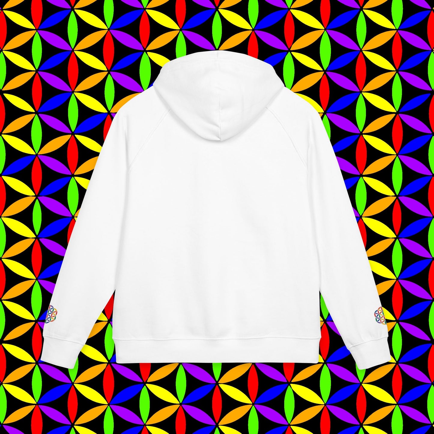 Organic Cotton Hoodie, Rainbow Flower of Life (Embroidery), Sustainable Sweatshirt, Conscious Clothing, Mindful Fashion, Nature
