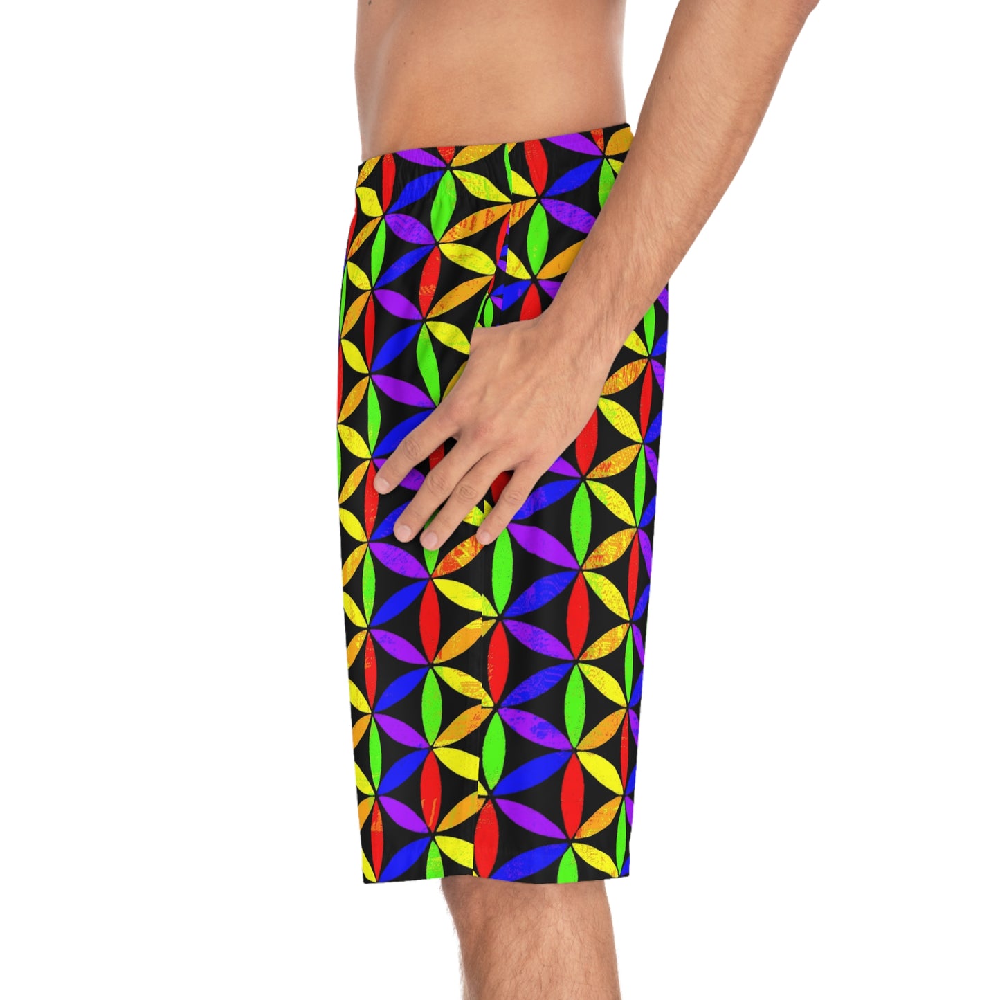 Men's Board Shorts Rainbow Flower of Life Sacred Geometry | Summer Lifestyle