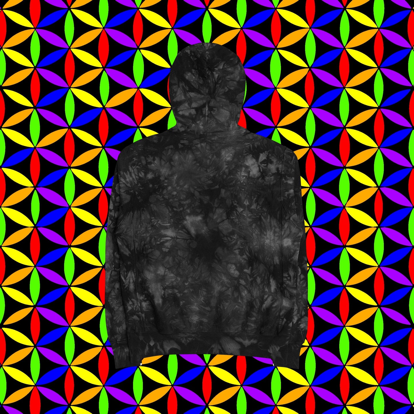 Tie-Dye Hoodie, Rainbow Flower of Life Design, Art Hoodie, Festival Rave, Conscious Creator, Visionary Artist, Spiritual People, Embroidered Hoodie