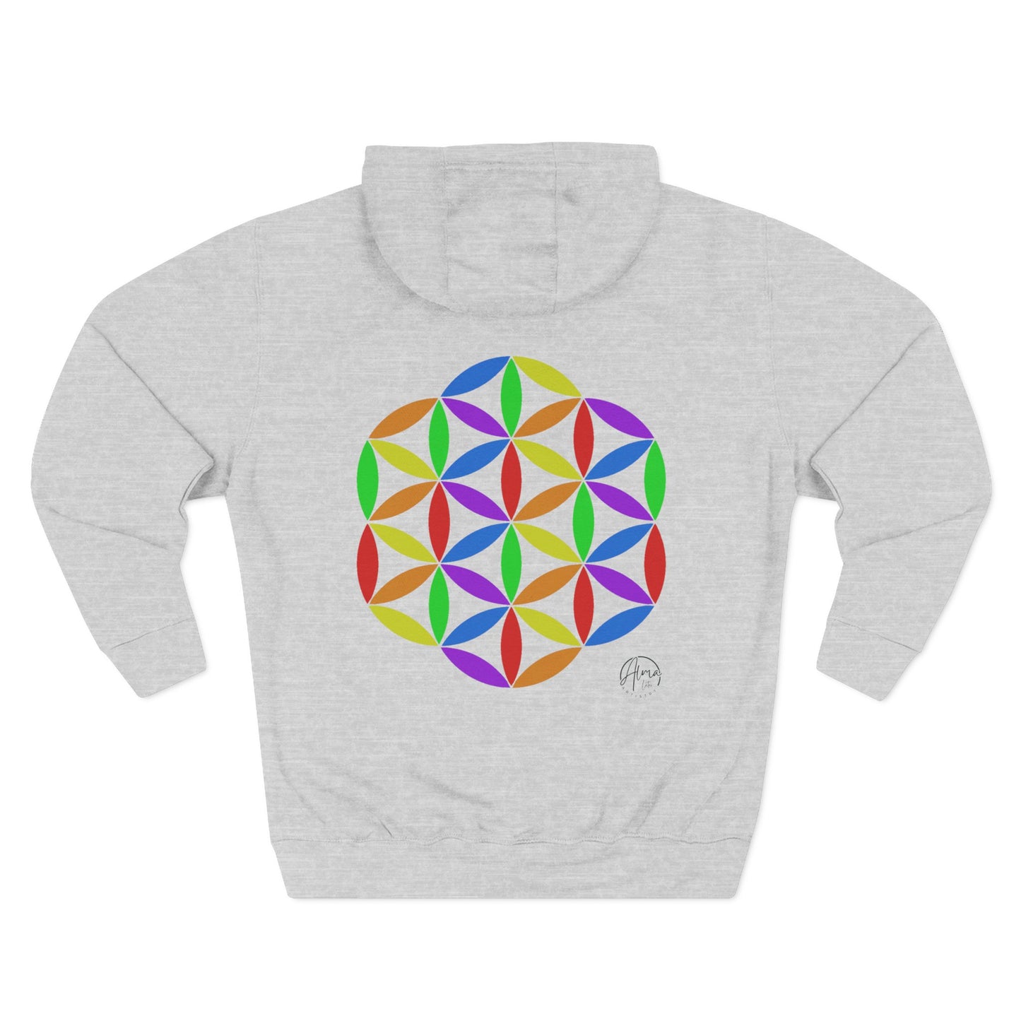 Fleece Art Hoodie, Sacred Geometry Rainbow Flower of Life Art, Psychedelic Visionary Logo Design, AlmaLaterArt, Trippy Hoodie, Festival