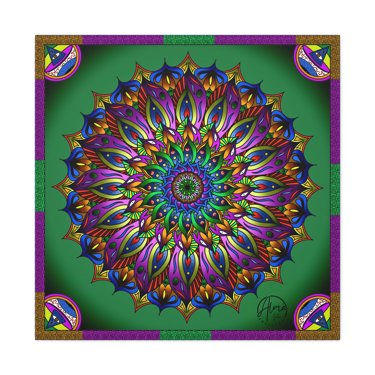 AlmaLaterArt, Mandala Meditation tool Art canvas, Psychedelic Visionary Art, Spiritual Wall Decor, Boho Home Decor, Mandala Art