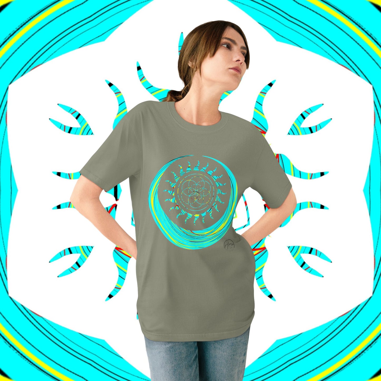 Sun and Moon T-shirt, Organic Cotton, Seed of Life Design, Spiritual Art Shirt, Cosmic Tee, Boho Shirt, Nature Lover Top, Celestial Clothing, Yoga
