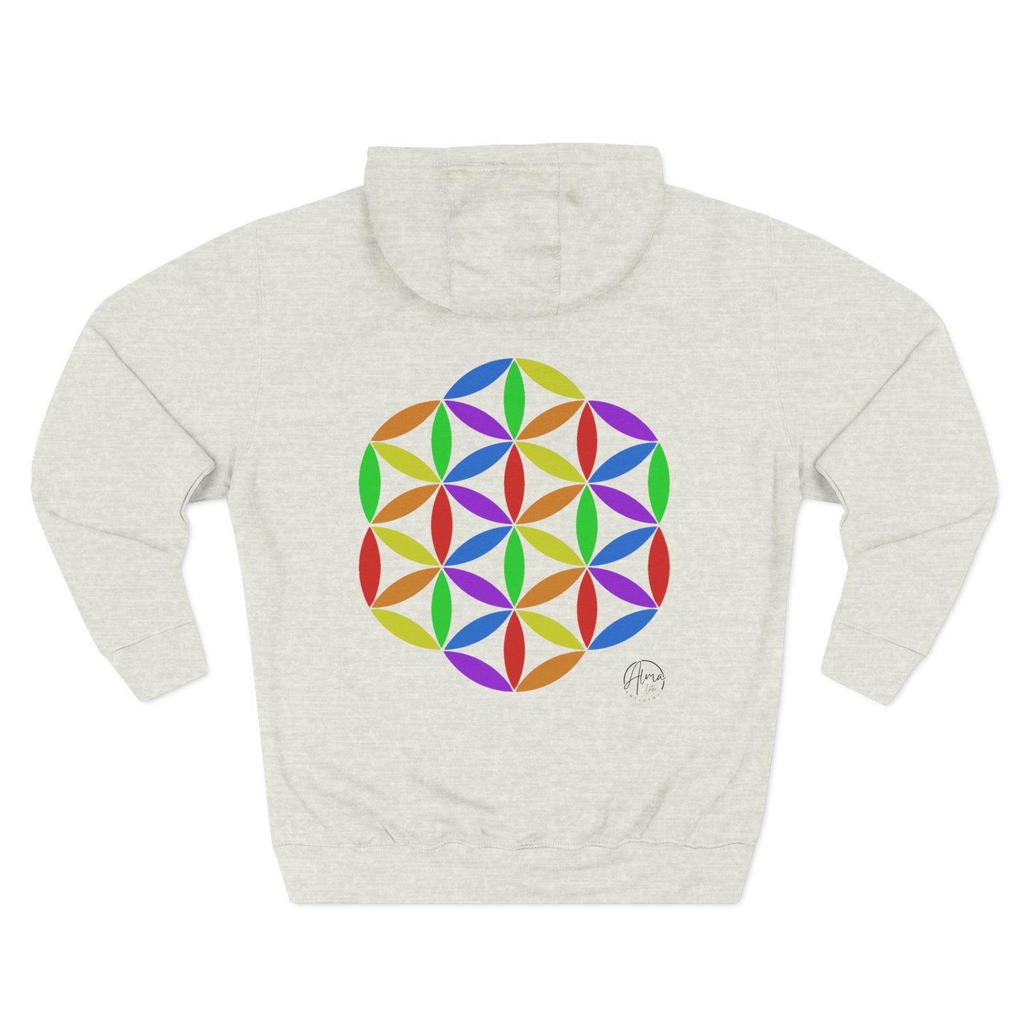 Fleece Art Hoodie, Sacred Geometry Rainbow Flower of Life Art, Psychedelic Visionary Logo Design, AlmaLaterArt, Trippy Hoodie, Festival