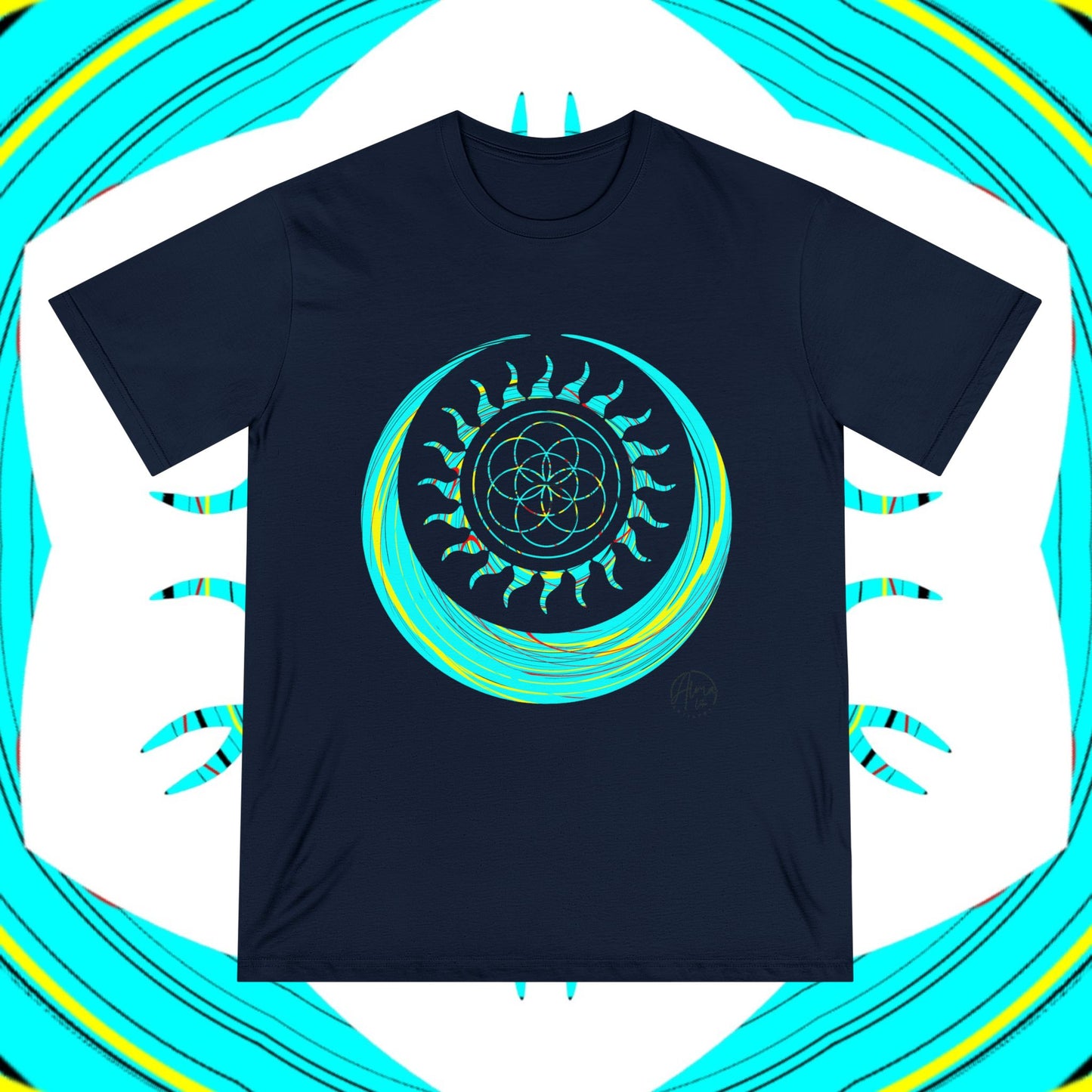 Sun and Moon T-shirt, Organic Cotton, Seed of Life Design, Spiritual Art Shirt, Cosmic Tee, Boho Shirt, Nature Lover Top, Celestial Clothing, Yoga
