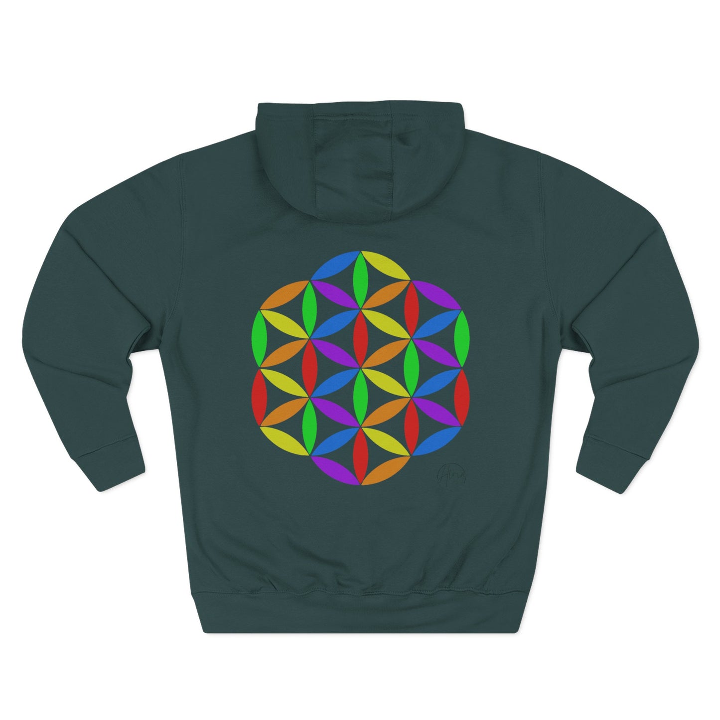 Fleece Art Hoodie, Sacred Geometry Rainbow Flower of Life Art, Psychedelic Visionary Logo Design, AlmaLaterArt, Trippy Hoodie, Festival
