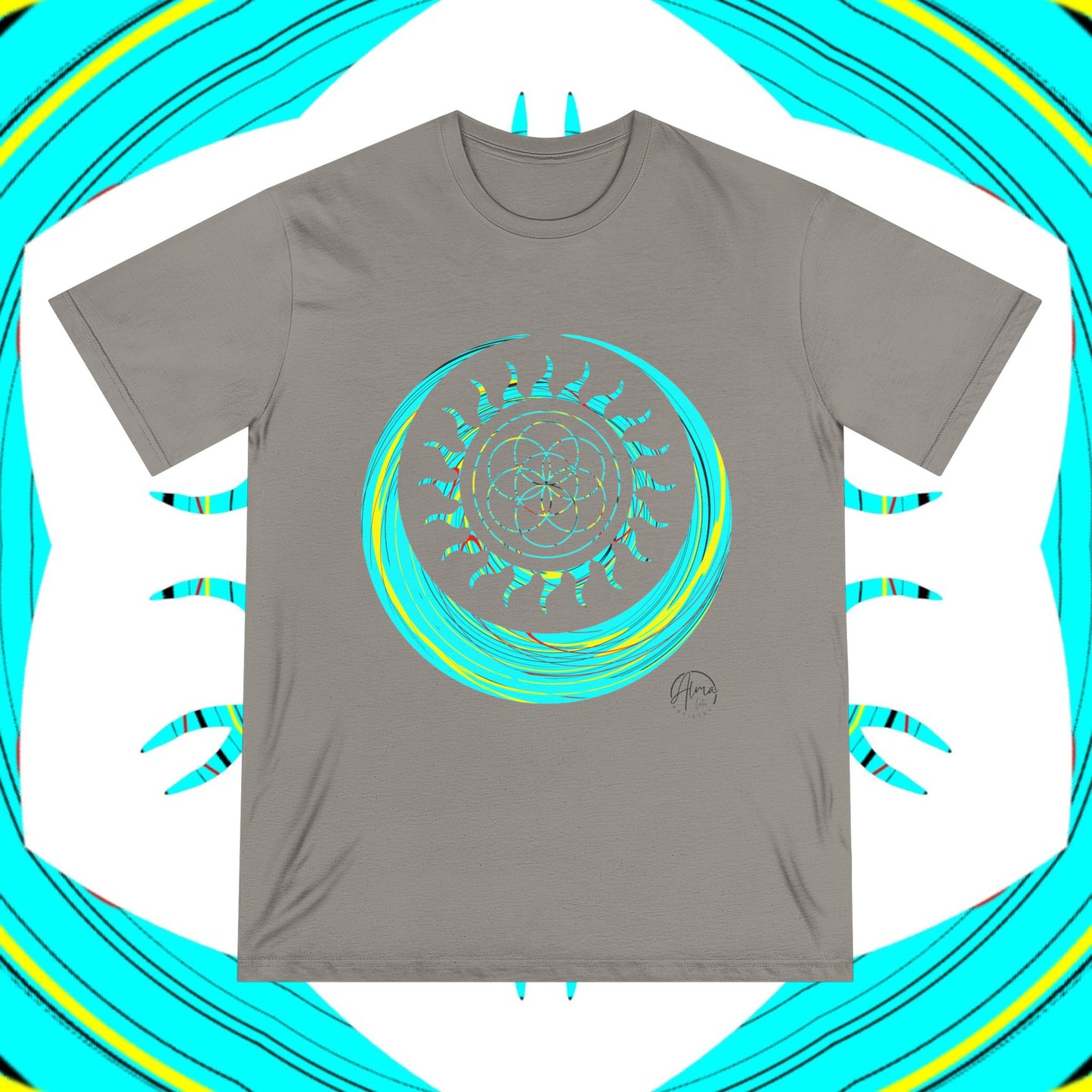 Sun and Moon T-shirt, Organic Cotton, Seed of Life Design, Spiritual Art Shirt, Cosmic Tee, Boho Shirt, Nature Lover Top, Celestial Clothing, Yoga