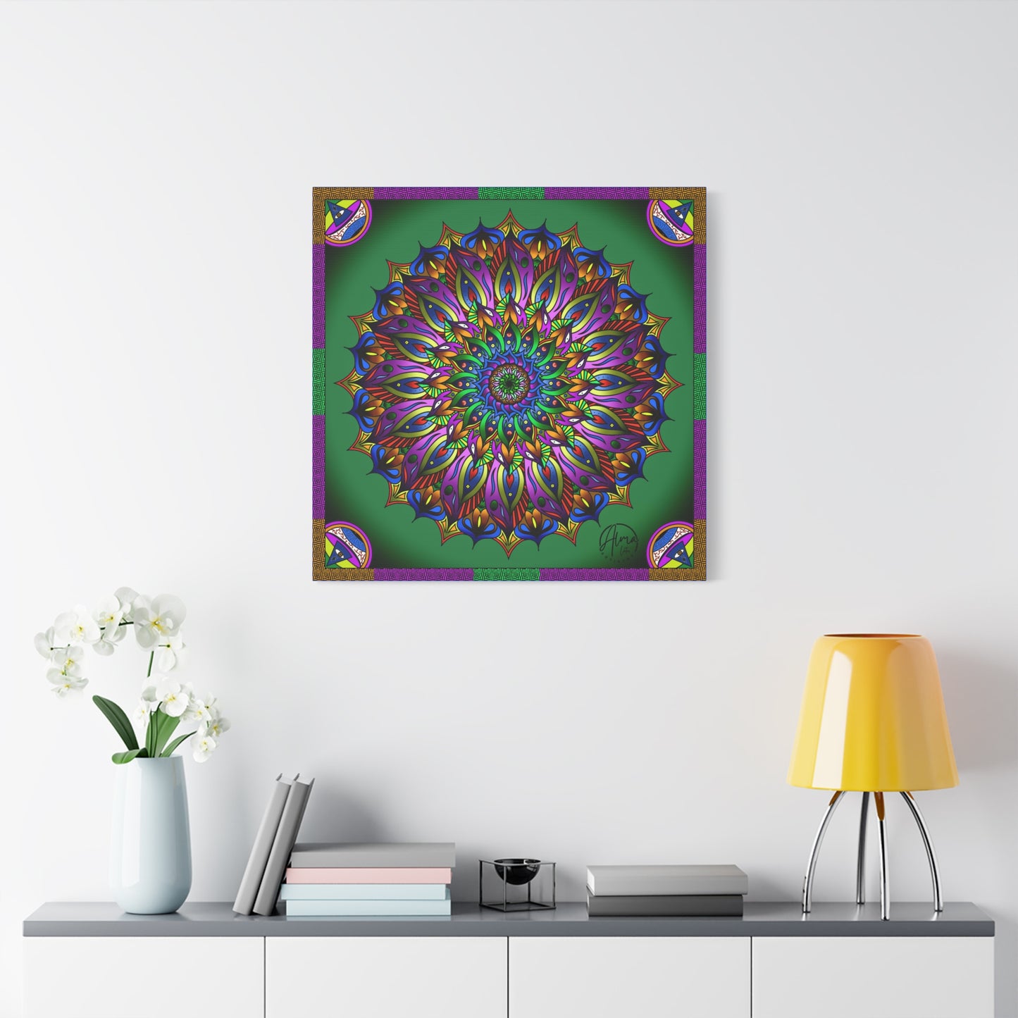 AlmaLaterArt, Mandala Meditation tool Art canvas, Psychedelic Visionary Art, Spiritual Wall Decor, Boho Home Decor, Mandala Art
