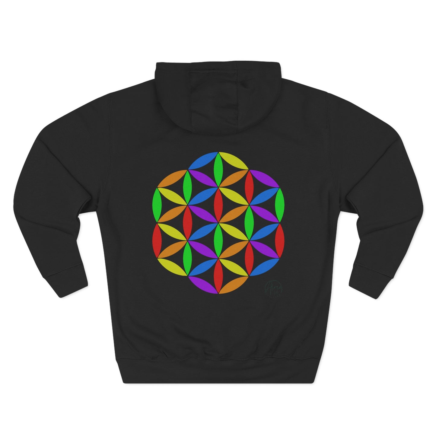 Fleece Art Hoodie, Sacred Geometry Rainbow Flower of Life Art, Psychedelic Visionary Logo Design, AlmaLaterArt, Trippy Hoodie, Festival