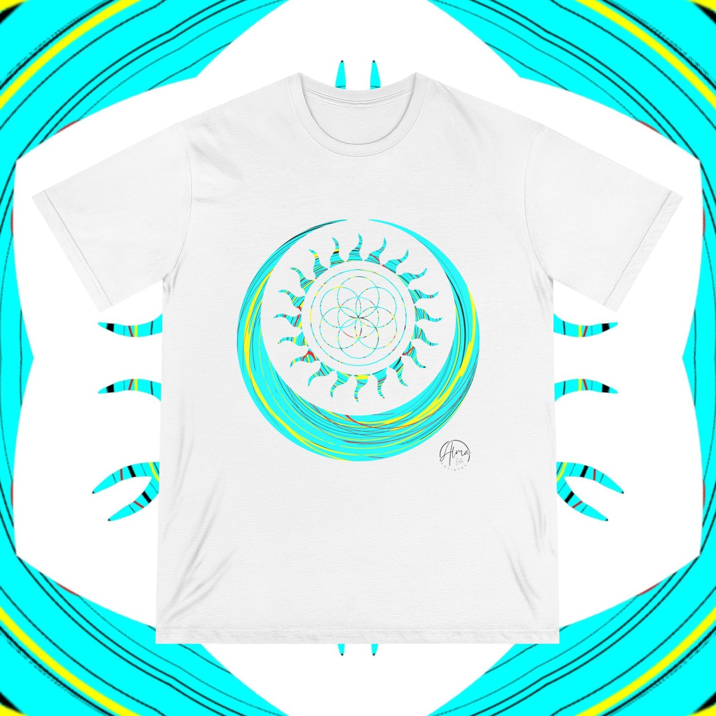 Sun and Moon T-shirt, Organic Cotton, Seed of Life Design, Spiritual Art Shirt, Cosmic Tee, Boho Shirt, Nature Lover Top, Celestial Clothing, Yoga
