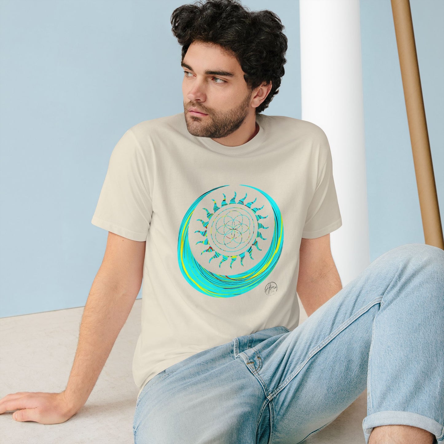 Sun and Moon T-shirt, Organic Cotton, Seed of Life Design, Spiritual Art Shirt, Cosmic Tee, Boho Shirt, Nature Lover Top, Celestial Clothing, Yoga