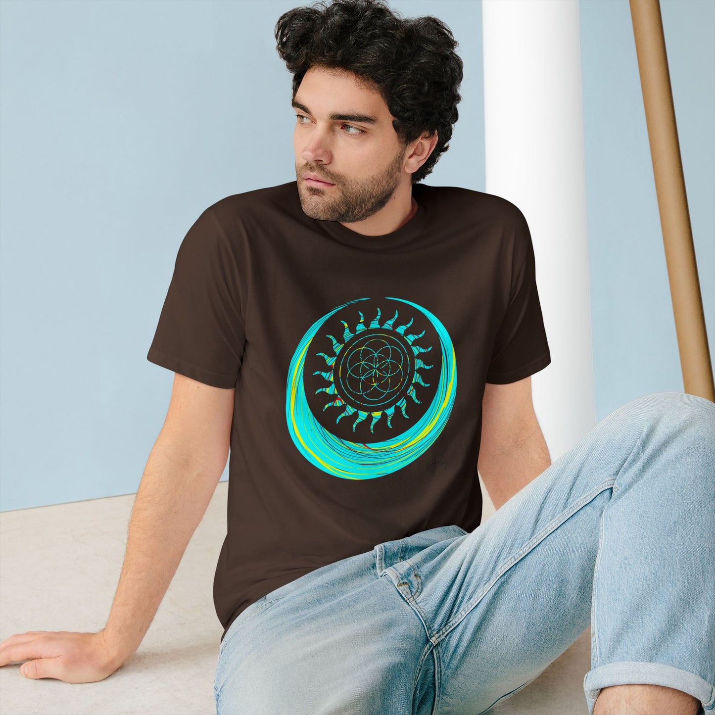 Sun and Moon T-shirt, Organic Cotton, Seed of Life Design, Spiritual Art Shirt, Cosmic Tee, Boho Shirt, Nature Lover Top, Celestial Clothing, Yoga