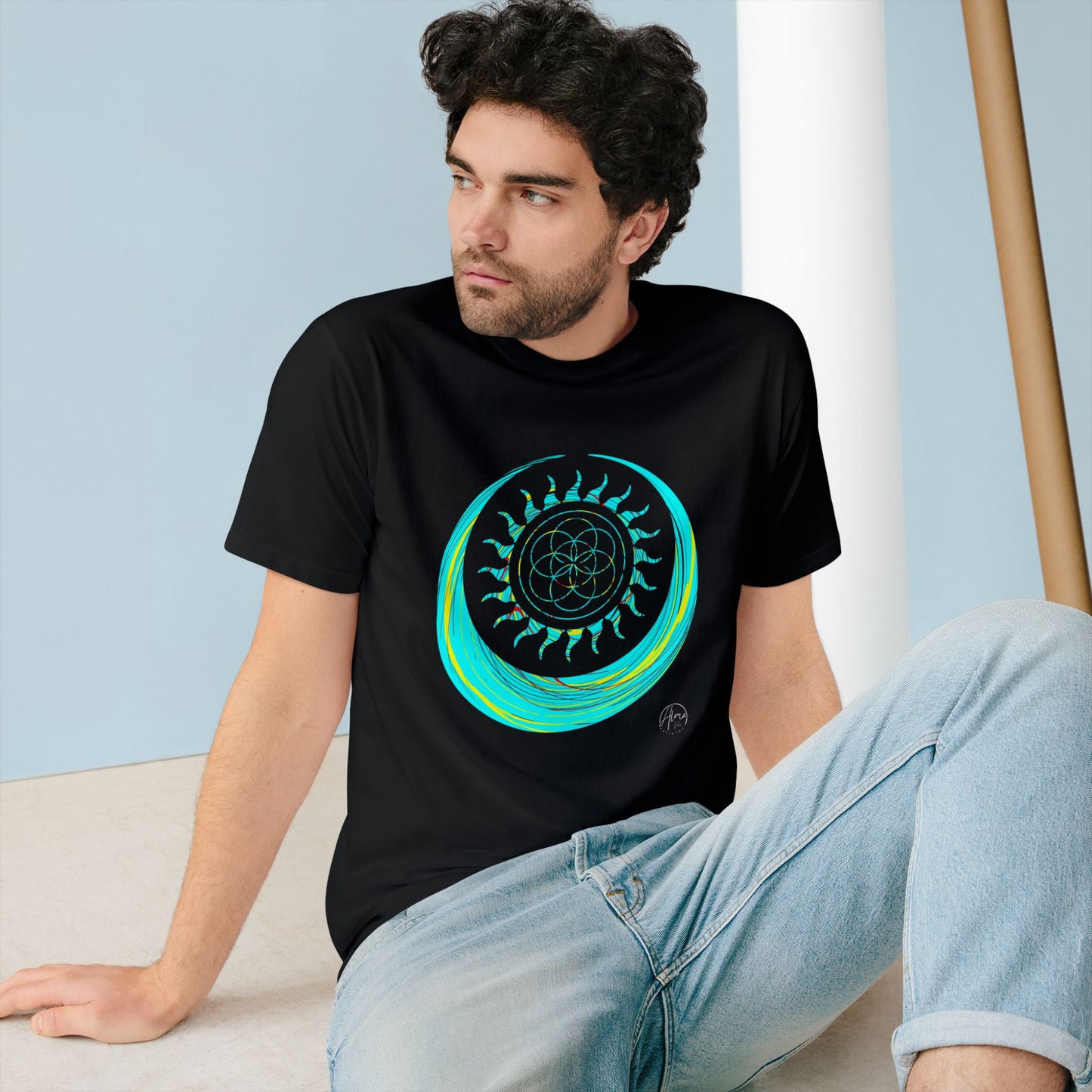 Sun and Moon T-shirt, Organic Cotton, Seed of Life Design, Spiritual Art Shirt, Cosmic Tee, Boho Shirt, Nature Lover Top, Celestial Clothing, Yoga