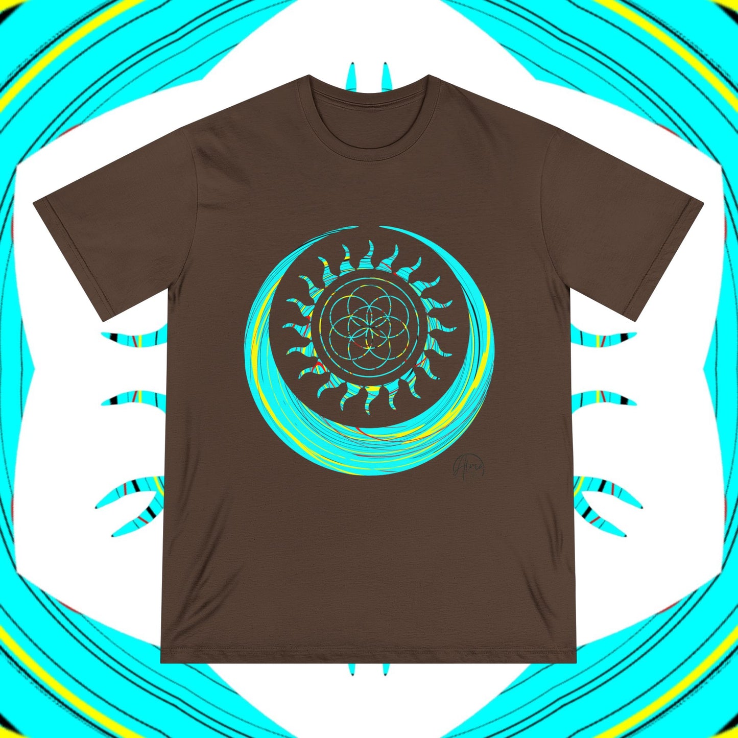 Sun and Moon T-shirt, Organic Cotton, Seed of Life Design, Spiritual Art Shirt, Cosmic Tee, Boho Shirt, Nature Lover Top, Celestial Clothing, Yoga
