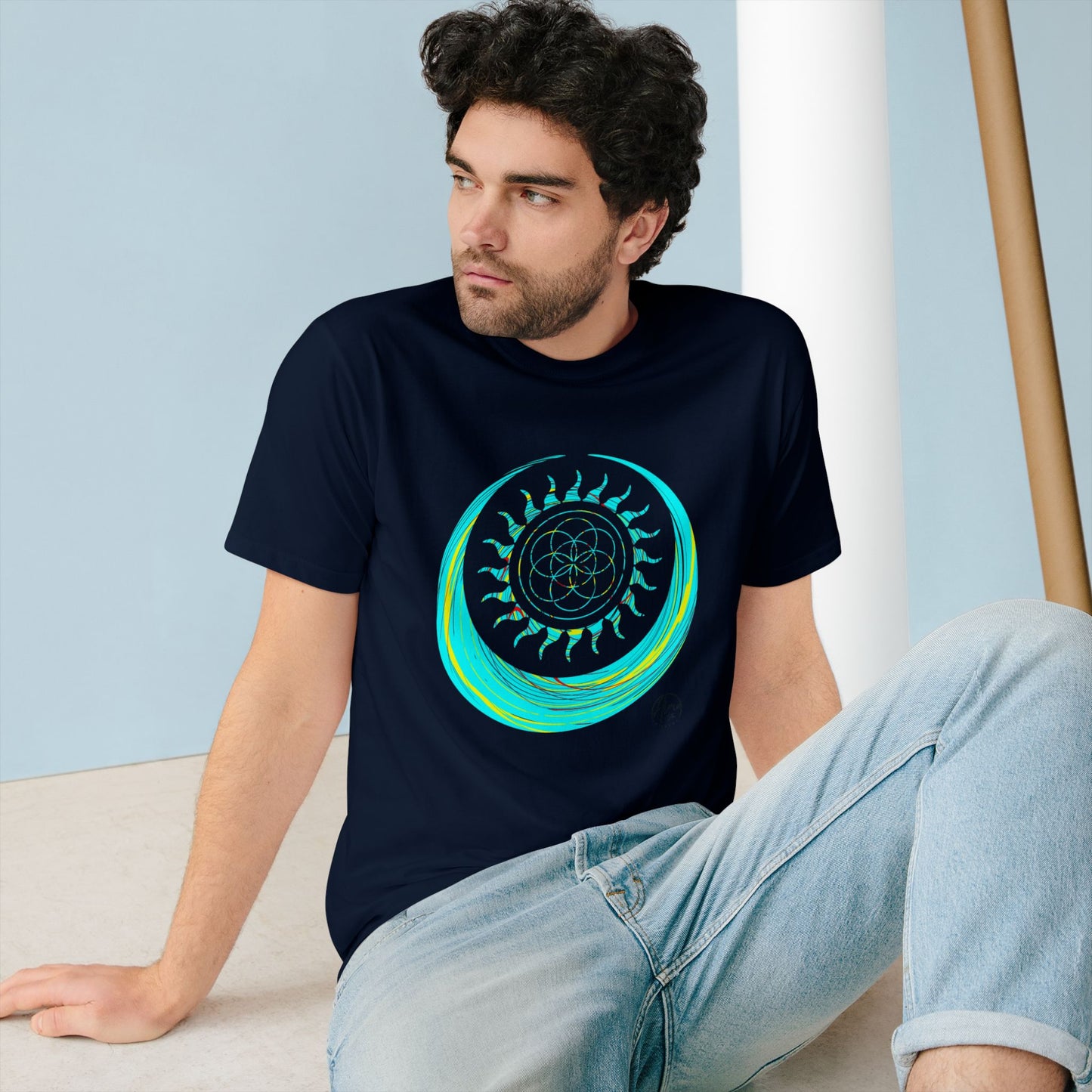 Sun and Moon T-shirt, Organic Cotton, Seed of Life Design, Spiritual Art Shirt, Cosmic Tee, Boho Shirt, Nature Lover Top, Celestial Clothing, Yoga