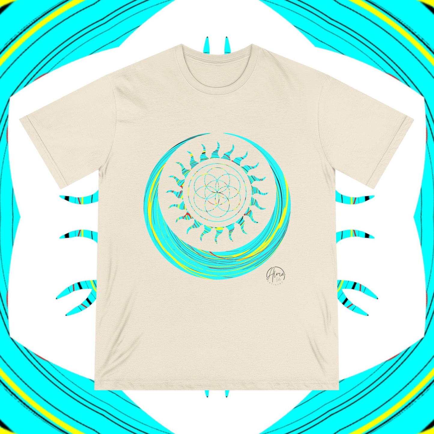 Sun and Moon T-shirt, Organic Cotton, Seed of Life Design, Spiritual Art Shirt, Cosmic Tee, Boho Shirt, Nature Lover Top, Celestial Clothing, Yoga