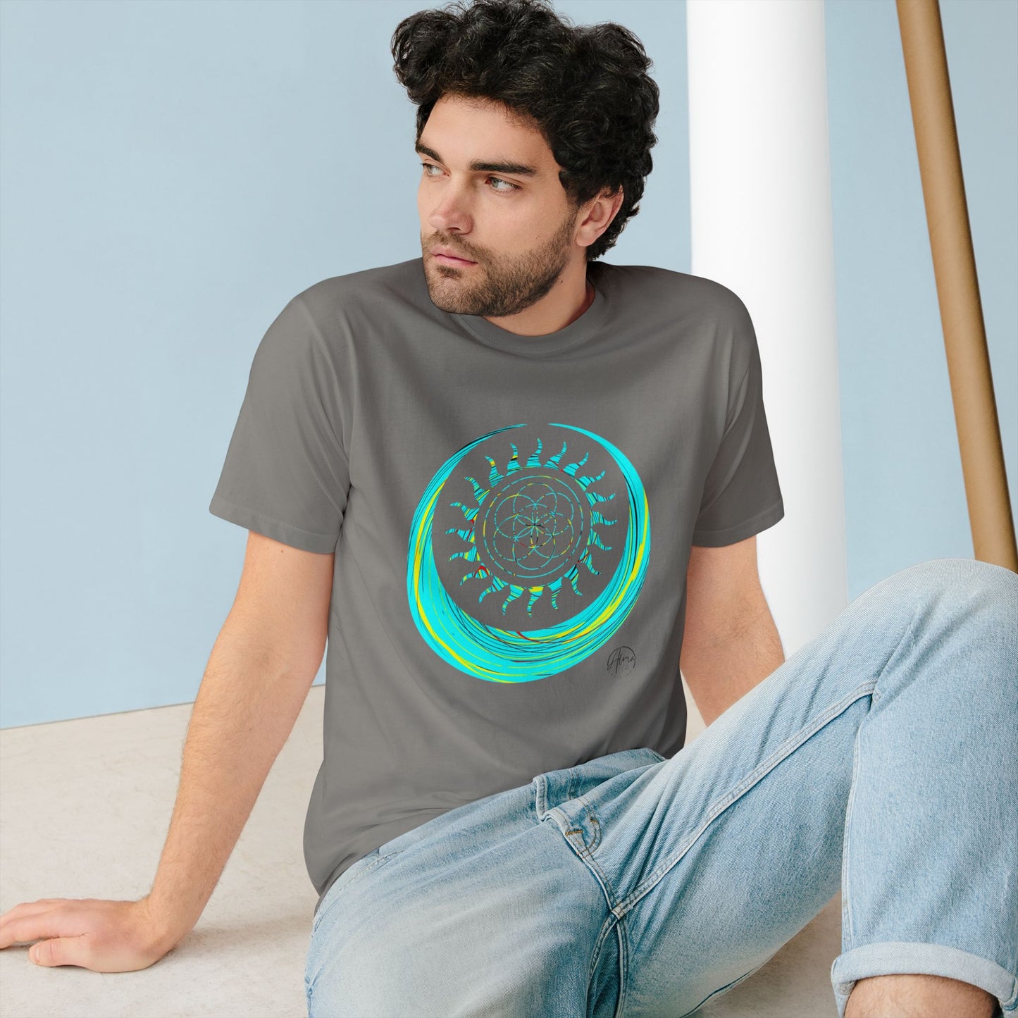 Sun and Moon T-shirt, Organic Cotton, Seed of Life Design, Spiritual Art Shirt, Cosmic Tee, Boho Shirt, Nature Lover Top, Celestial Clothing, Yoga