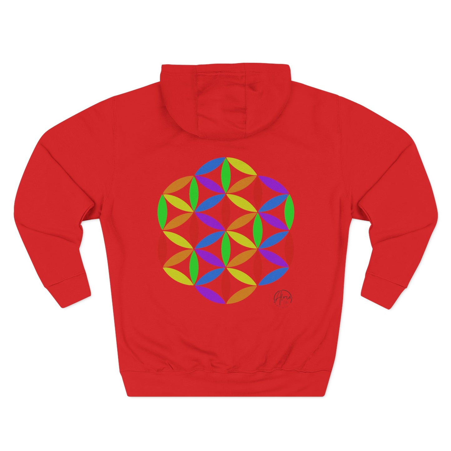 Fleece Art Hoodie, Sacred Geometry Rainbow Flower of Life Art, Psychedelic Visionary Logo Design, AlmaLaterArt, Trippy Hoodie, Festival