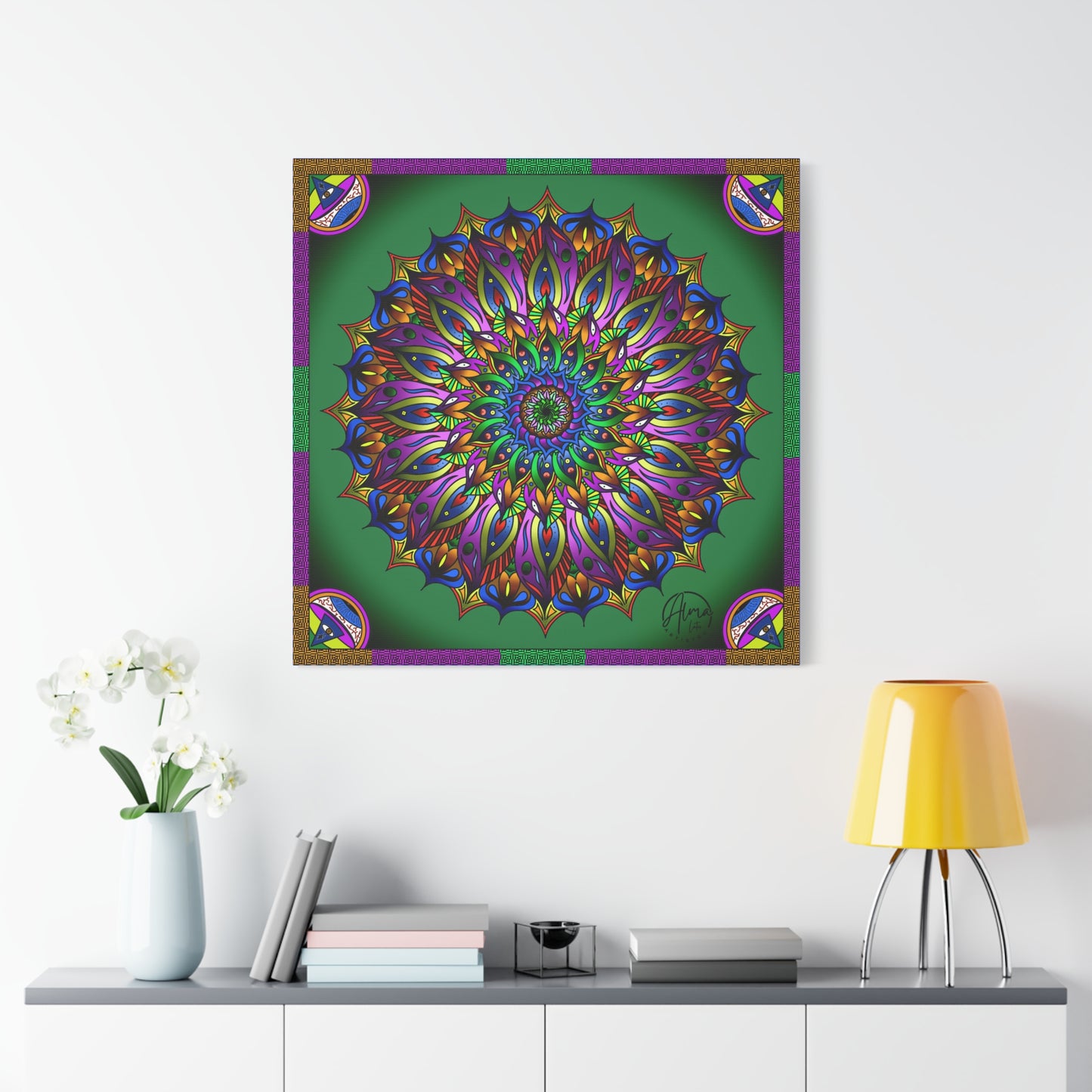 AlmaLaterArt, Mandala Meditation tool Art canvas, Psychedelic Visionary Art, Spiritual Wall Decor, Boho Home Decor, Mandala Art