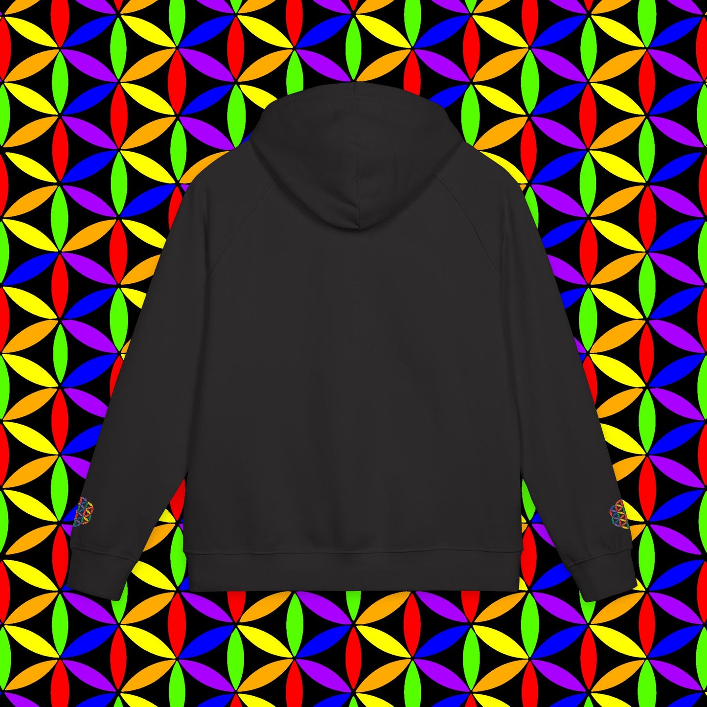 Organic Cotton Hoodie, Rainbow Flower of Life (Embroidery), Sustainable Sweatshirt, Conscious Clothing, Mindful Fashion, Nature