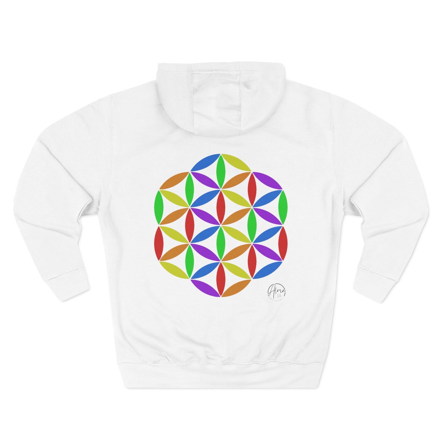 Fleece Art Hoodie, Sacred Geometry Rainbow Flower of Life Art, Psychedelic Visionary Logo Design, AlmaLaterArt, Trippy Hoodie, Festival