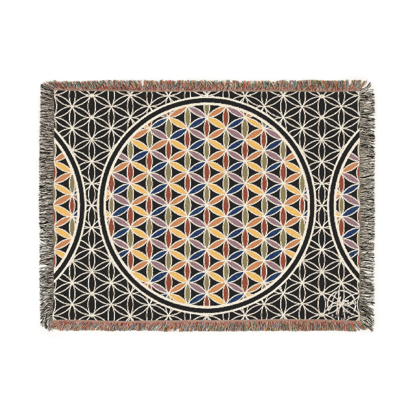 Rainbow Flower of Life Blanket | 100% cotton Woven Blanket | Sacred Geometry Art Blanket | Festival Blanket | Meditation Blanket