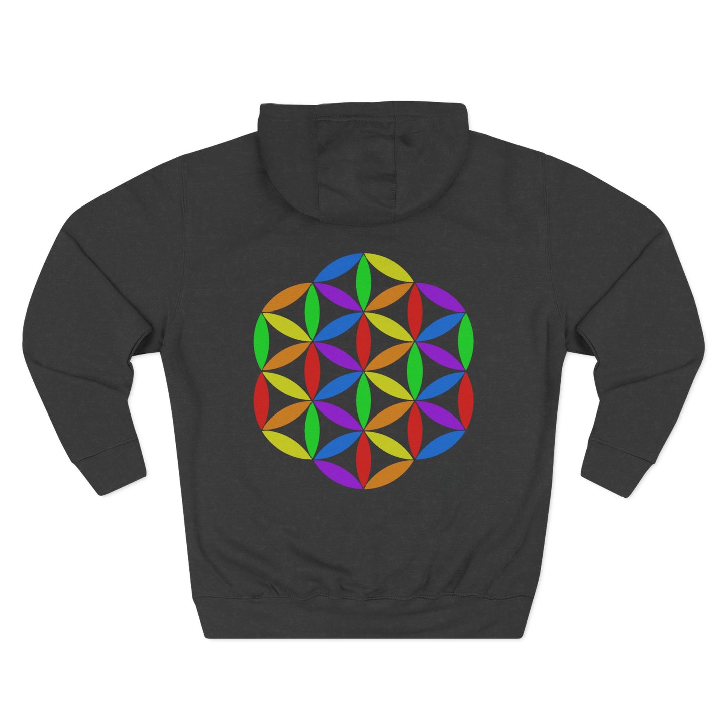 Fleece Art Hoodie, Sacred Geometry Rainbow Flower of Life Art, Psychedelic Visionary Logo Design, AlmaLaterArt, Trippy Hoodie, Festival