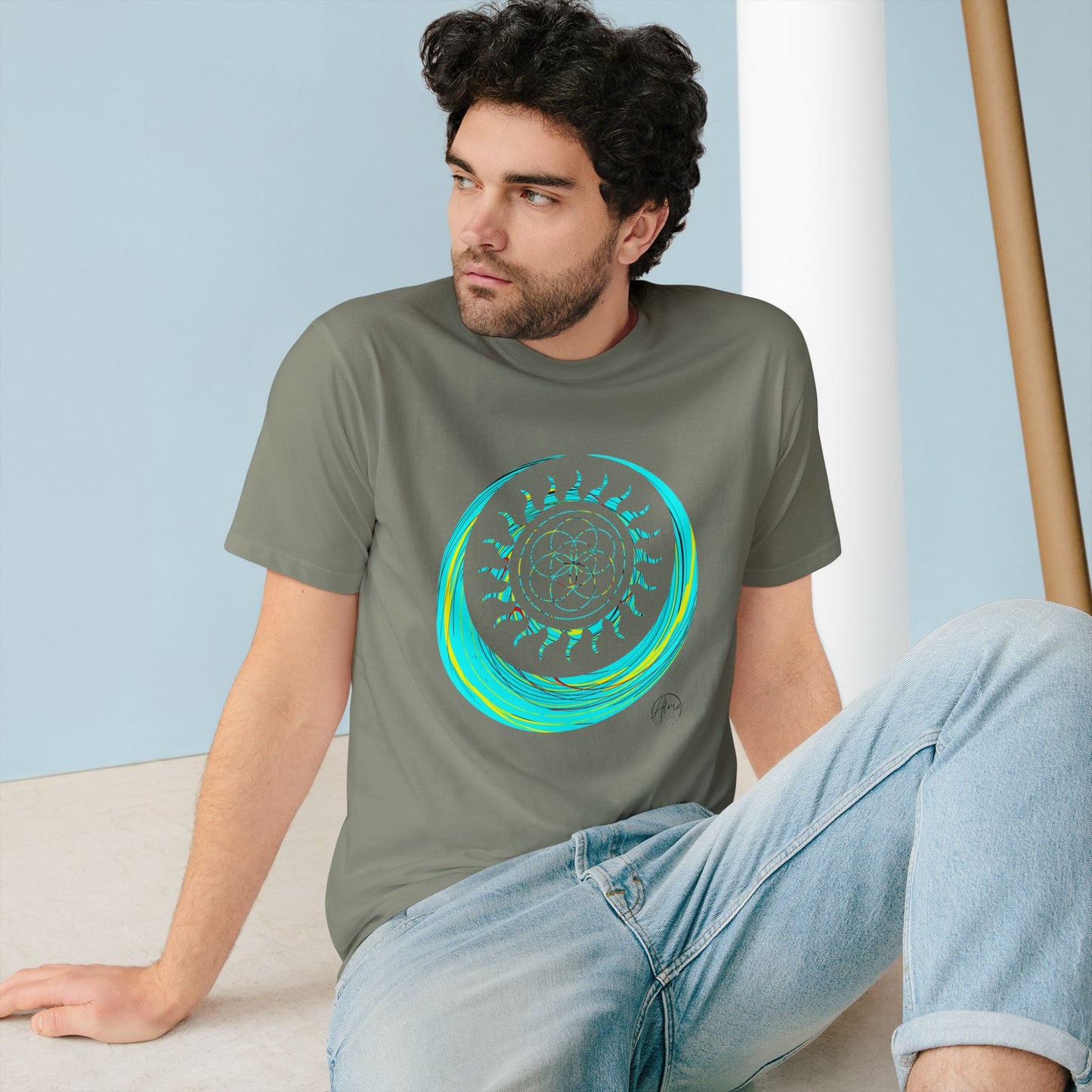 Sun and Moon T-shirt, Organic Cotton, Seed of Life Design, Spiritual Art Shirt, Cosmic Tee, Boho Shirt, Nature Lover Top, Celestial Clothing, Yoga