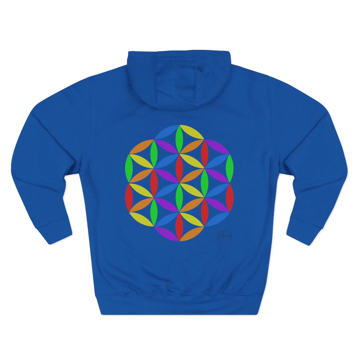 Fleece Art Hoodie, Sacred Geometry Rainbow Flower of Life Art, Psychedelic Visionary Logo Design, AlmaLaterArt, Trippy Hoodie, Festival