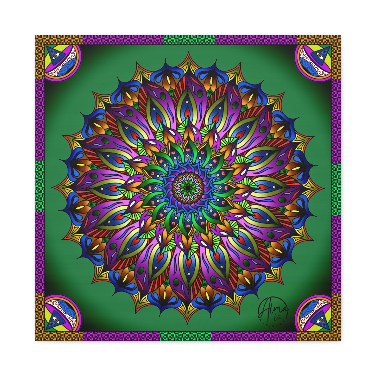 AlmaLaterArt, Mandala Meditation tool Art canvas, Psychedelic Visionary Art, Spiritual Wall Decor, Boho Home Decor, Mandala Art