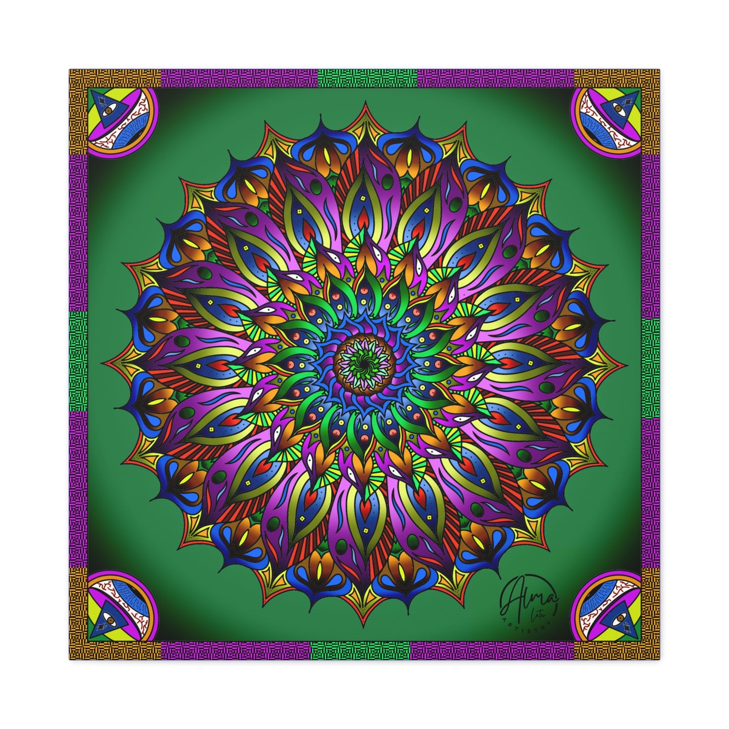 AlmaLaterArt, Mandala Meditation tool Art canvas, Psychedelic Visionary Art, Spiritual Wall Decor, Boho Home Decor, Mandala Art