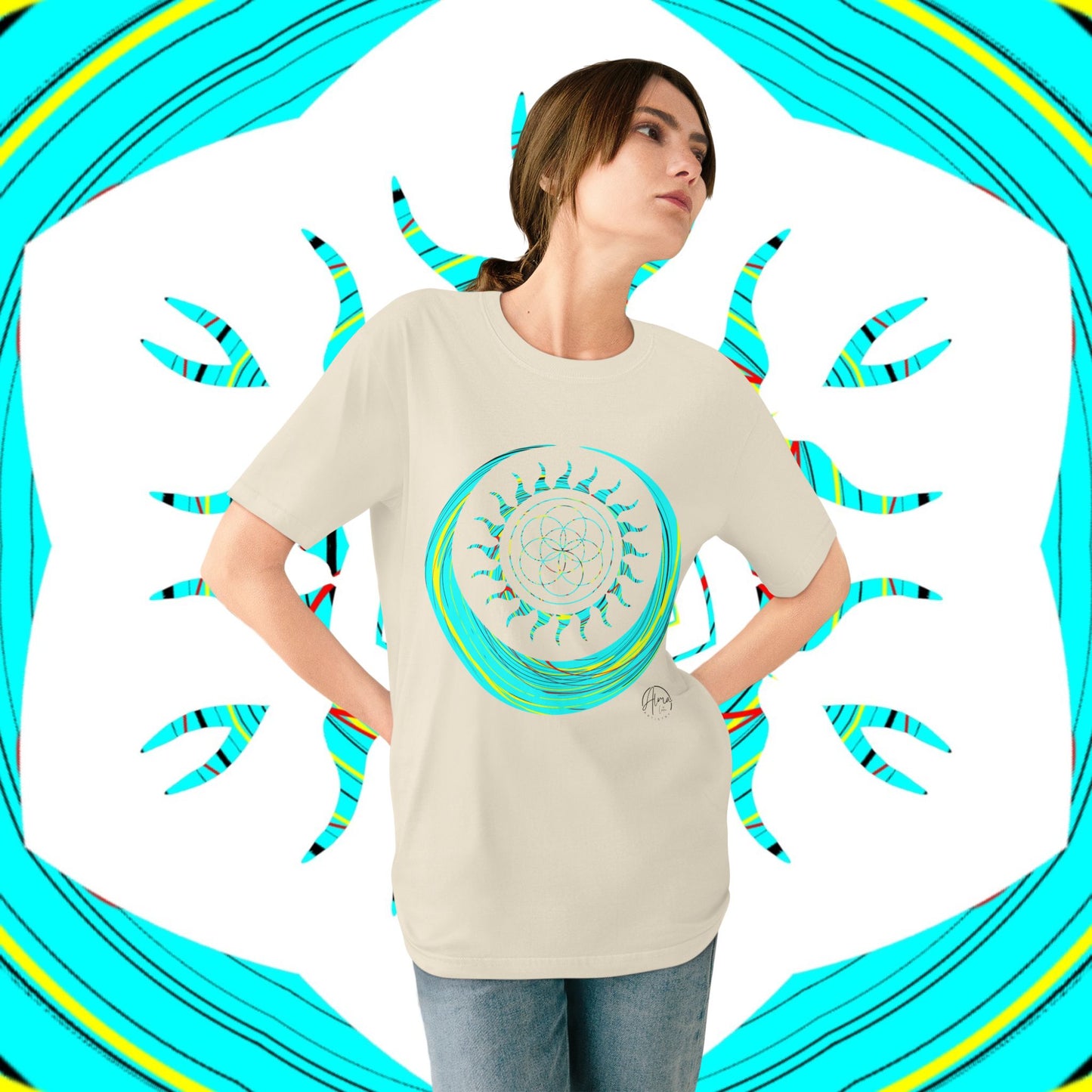 Sun and Moon T-shirt, Organic Cotton, Seed of Life Design, Spiritual Art Shirt, Cosmic Tee, Boho Shirt, Nature Lover Top, Celestial Clothing, Yoga