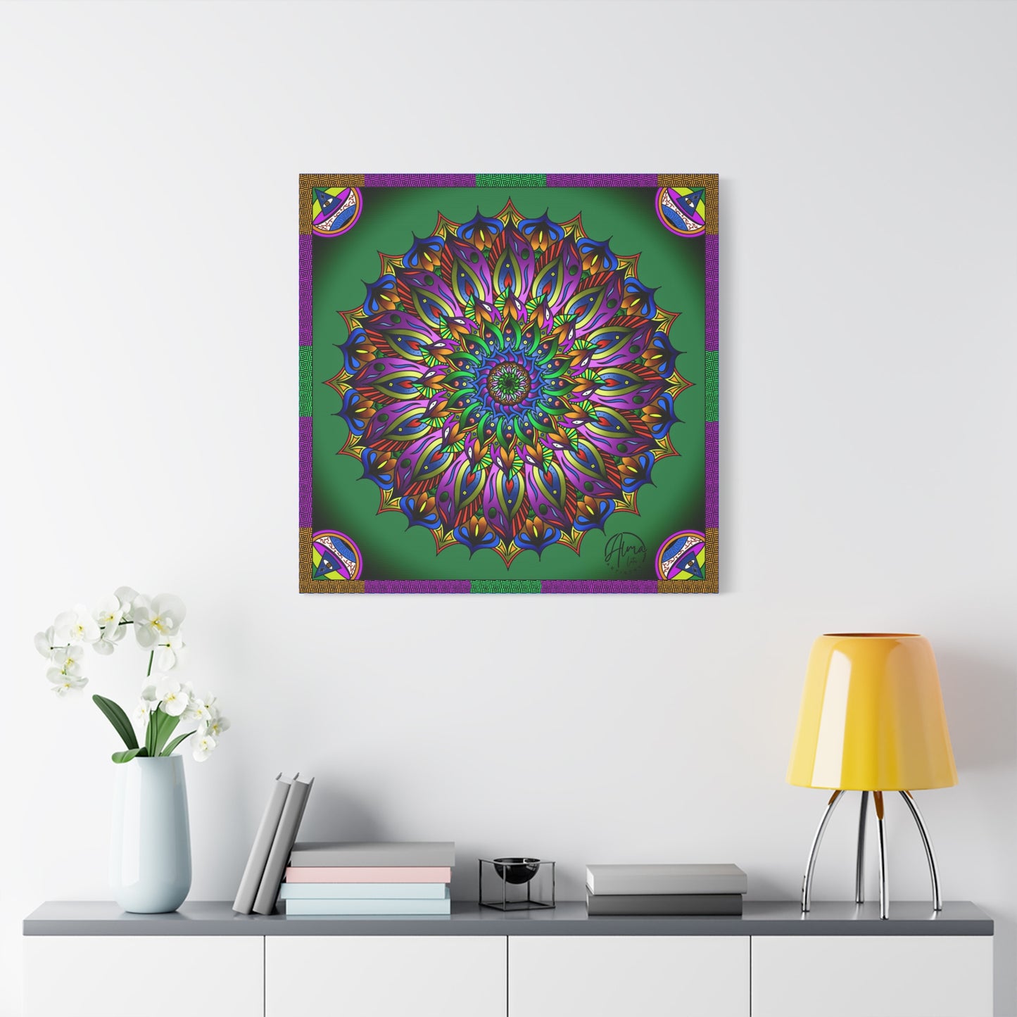 AlmaLaterArt, Mandala Meditation tool Art canvas, Psychedelic Visionary Art, Spiritual Wall Decor, Boho Home Decor, Mandala Art