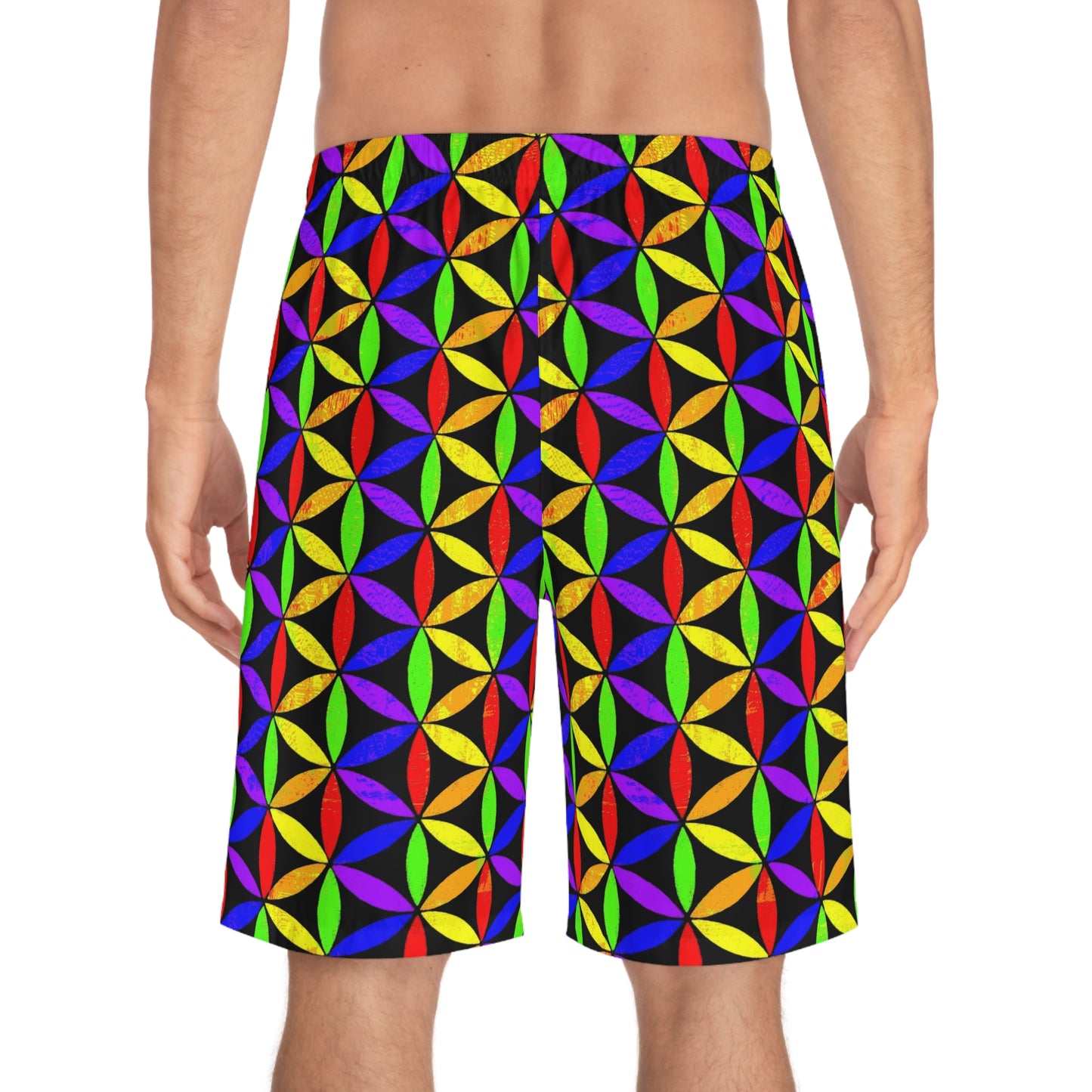 Men's Board Shorts Rainbow Flower of Life Sacred Geometry | Summer Lifestyle