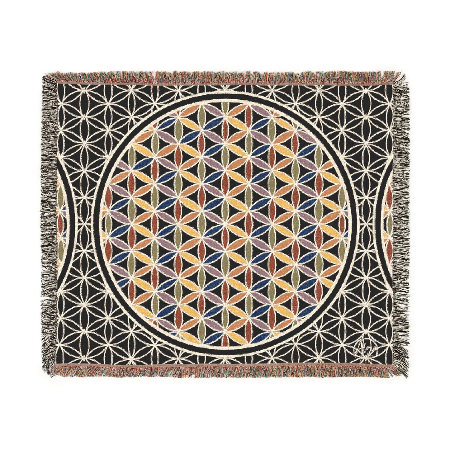 Rainbow Flower of Life Blanket | 100% cotton Woven Blanket | Sacred Geometry Art Blanket | Festival Blanket | Meditation Blanket