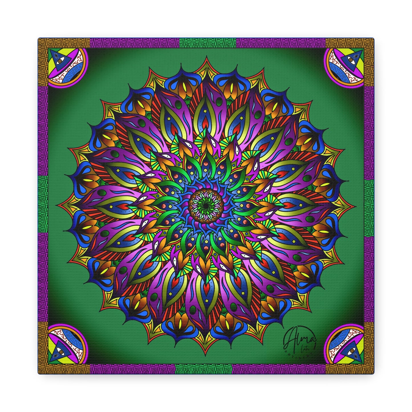 AlmaLaterArt, Mandala Meditation tool Art canvas, Psychedelic Visionary Art, Spiritual Wall Decor, Boho Home Decor, Mandala Art