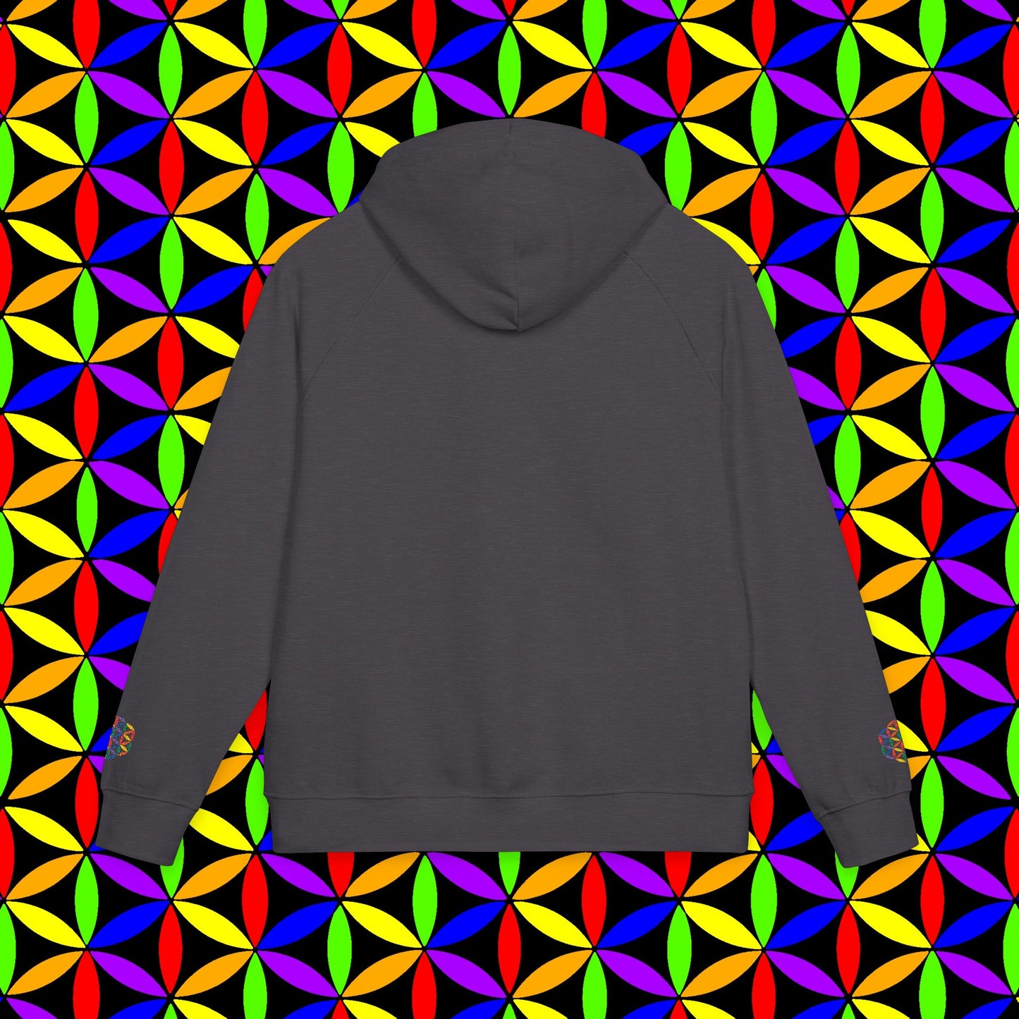 Organic Cotton Hoodie, Rainbow Flower of Life (Embroidery), Sustainable Sweatshirt, Conscious Clothing, Mindful Fashion, Nature