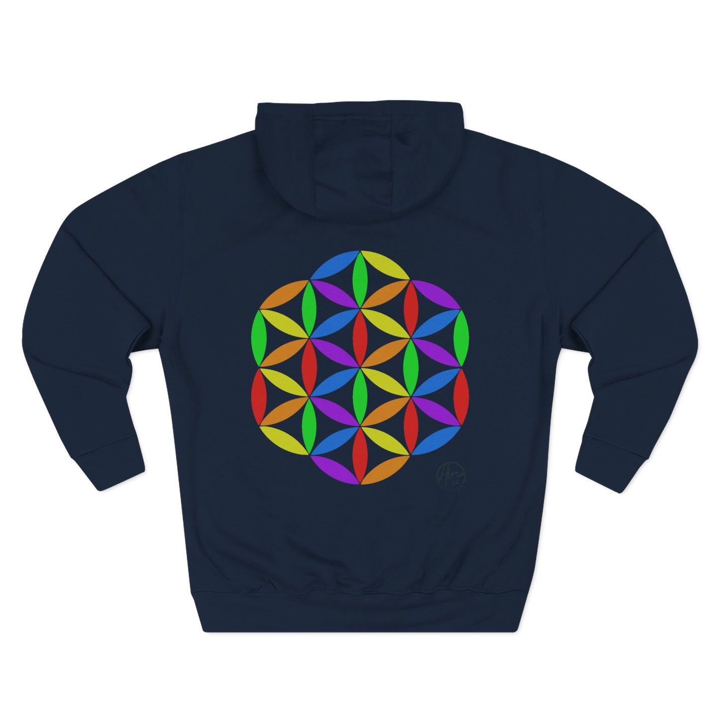 Fleece Art Hoodie, Sacred Geometry Rainbow Flower of Life Art, Psychedelic Visionary Logo Design, AlmaLaterArt, Trippy Hoodie, Festival
