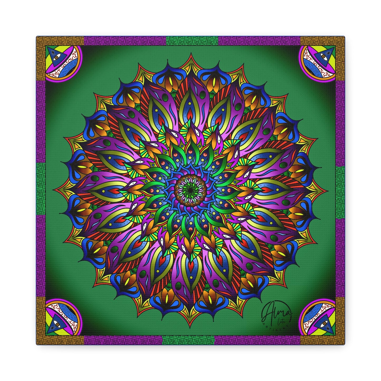 AlmaLaterArt, Mandala Meditation tool Art canvas, Psychedelic Visionary Art, Spiritual Wall Decor, Boho Home Decor, Mandala Art