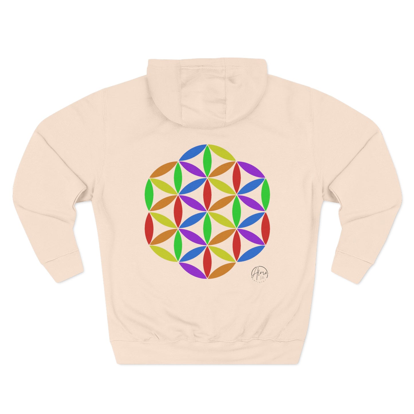Fleece Art Hoodie, Sacred Geometry Rainbow Flower of Life Art, Psychedelic Visionary Logo Design, AlmaLaterArt, Trippy Hoodie, Festival