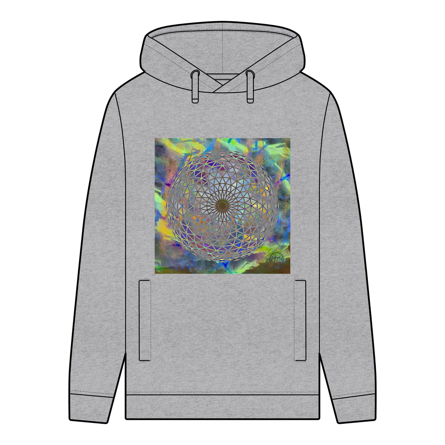 Organic Hoodie with Eye of the Storm Torus Art Sacred Geometry Design