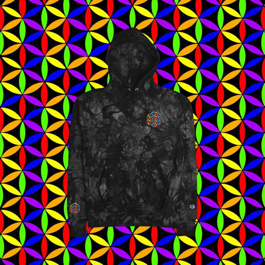 Tie-Dye Hoodie, Rainbow Flower of Life Design, Art Hoodie, Festival Rave, Conscious Creator, Visionary Artist, Spiritual People, Embroidered Hoodie