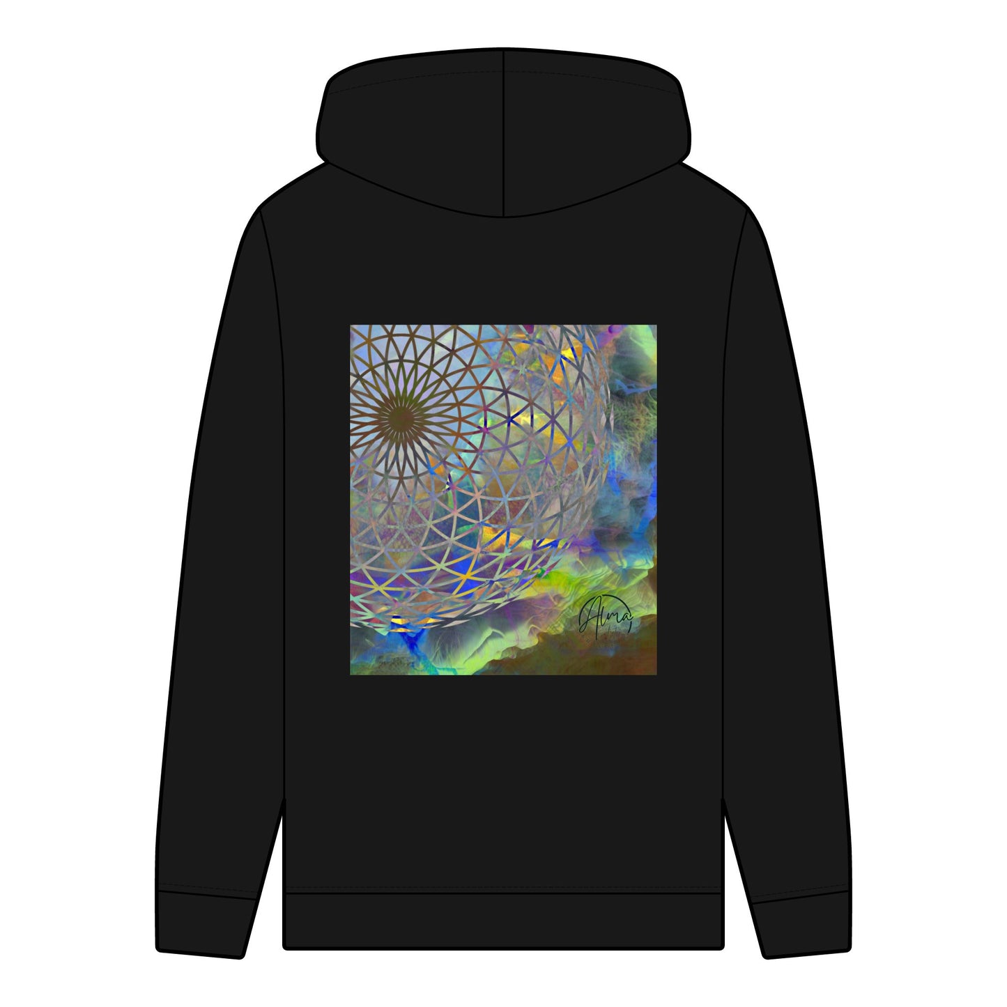 Organic Hoodie with Eye of the Storm Torus Art Sacred Geometry Design