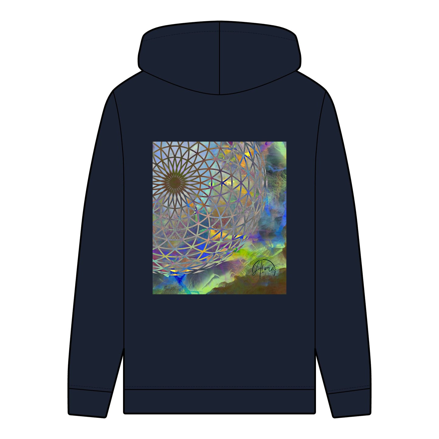 Organic Hoodie with Eye of the Storm Torus Art Sacred Geometry Design