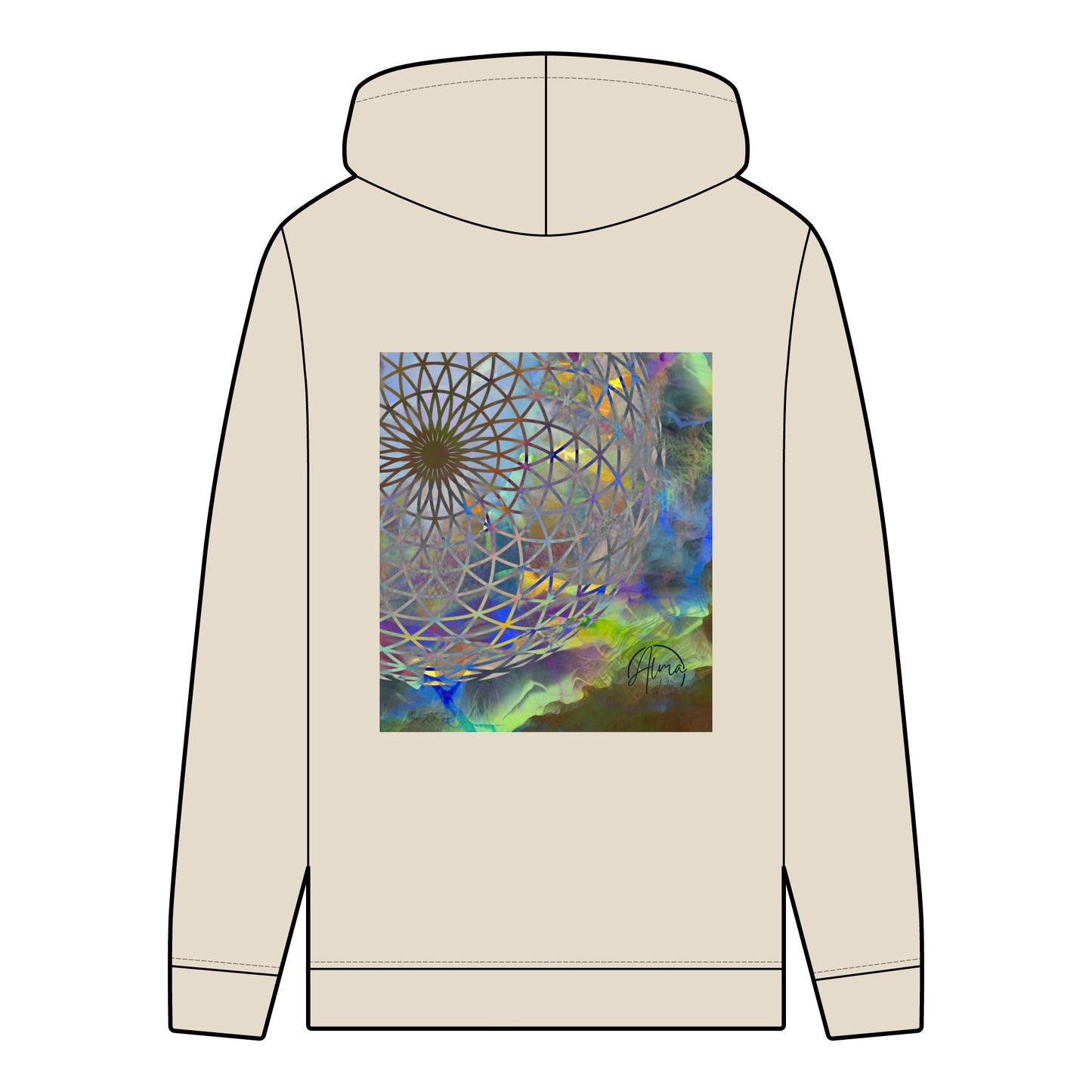 Organic Hoodie with Eye of the Storm Torus Art Sacred Geometry Design