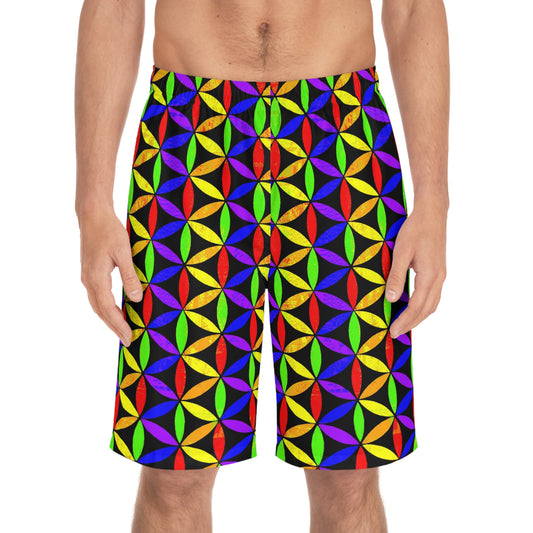 Men's Board Shorts Rainbow Flower of Life Sacred Geometry | Summer Lifestyle