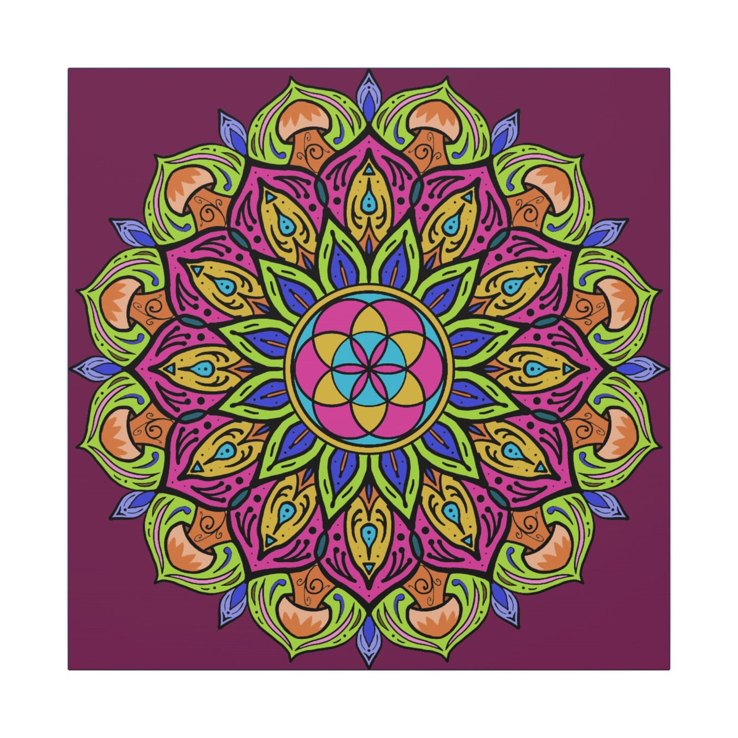 Meditation Tool "The Power of Mushrooms" Digital Art by AlmaLaterArt, Canvas Print, Sacred Geometry Mandala,Psychedelic Visionary Art