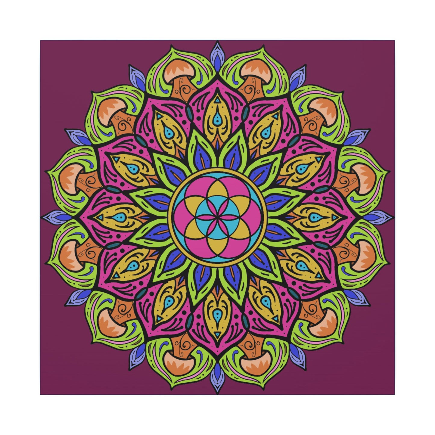Meditation Tool "The Power of Mushrooms" Digital Art by AlmaLaterArt, Canvas Print, Sacred Geometry Mandala,Psychedelic Visionary Art