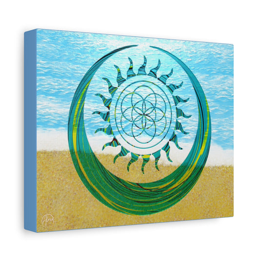 Serene Ocean Canvas Art, Beach Decor, Sun and Moon, Seed of Life, Spiritual Wall Art, Bohemian Home Accent, Gift for Yoga Lovers, Tranquil Living Room