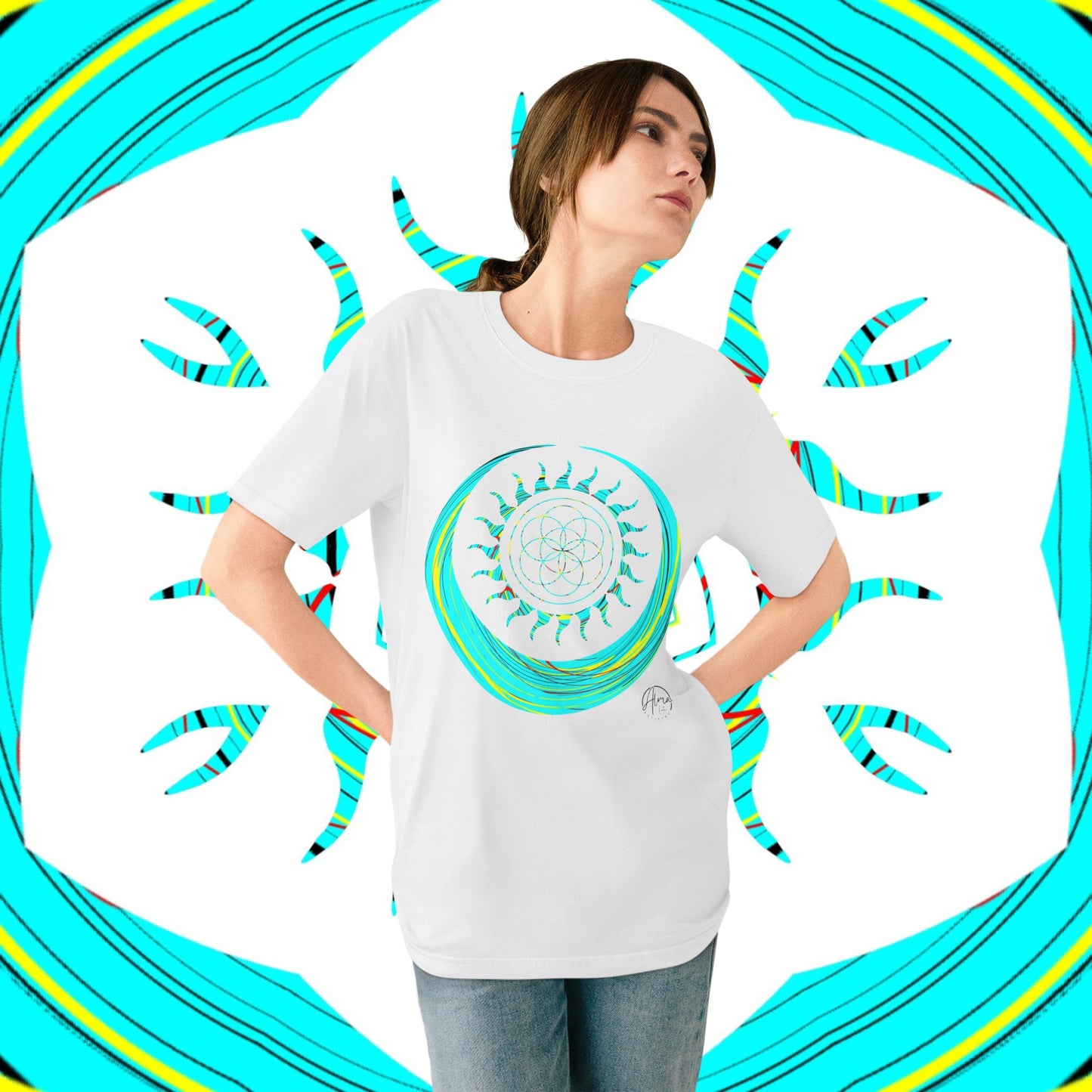 Sun and Moon T-shirt, Organic Cotton, Seed of Life Design, Spiritual Art Shirt, Cosmic Tee, Boho Shirt, Nature Lover Top, Celestial Clothing, Yoga